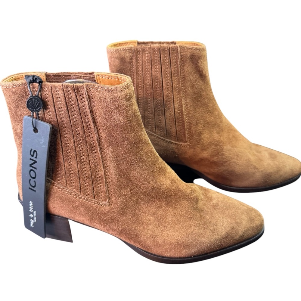 Rag & Bones ICON Rover Chelsea Boots Almond Toe Leather Suede Shoes Size 38 US 8